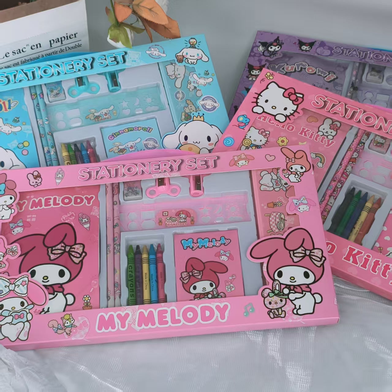Back to School Season Sanrio Series for kuromi, Melody, for Cinnamoroll, for Hello Kitty Set (1 Pencil Case, 1 Drawing Book, 2 Sharpeners, 2 Pencils, 1 Notebook, 5 Crayons, 1 Eraser, 1 Ruler 15CM) - Creative Drawing And Offic