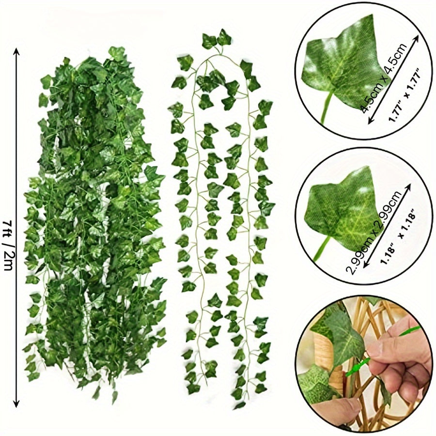 5pcs Evergreen Artificial Ivy Leaf Garlands - 3D Faux Green Vine Hanging Decor, Durable Plastic Plant Wreath for Indoor/Outdoor, Home Garden, Wedding, Bridal Shower, Housewarming - No Electricity Needed, Outdoor Greenery | Ve