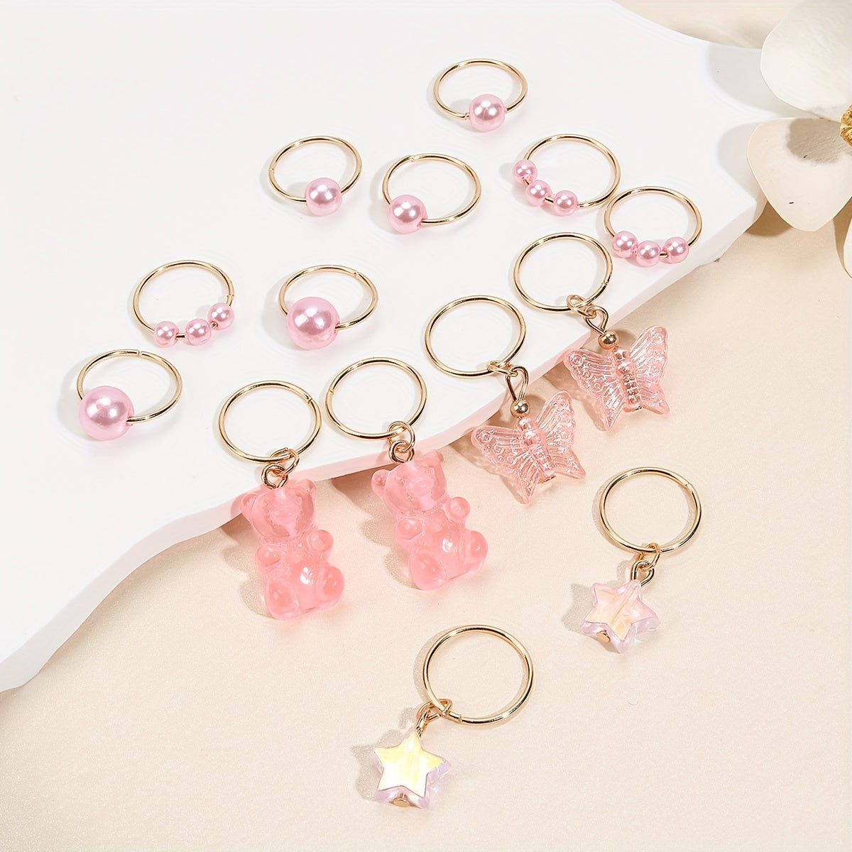 14pcs Shiny Butterfly Bear Hair Braid Rings | Star Crystal Rhinestone Hair Clips Cuffs Charms, Hair Jewelry Decoration for Women and Cool Girls