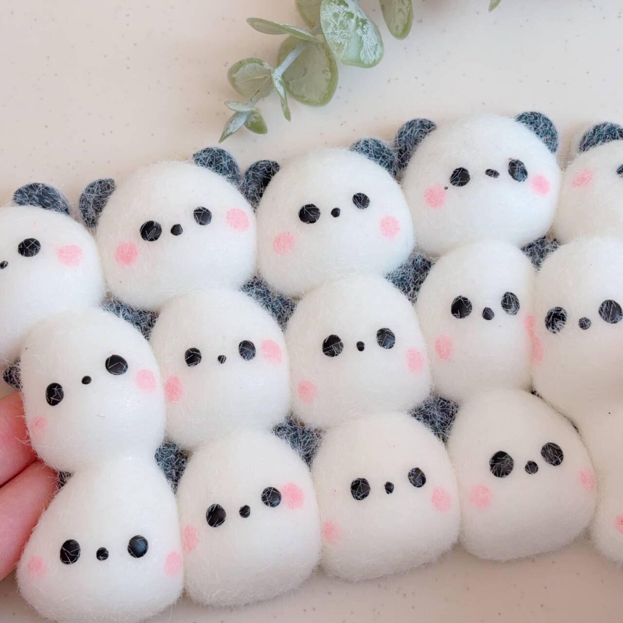 Adorable Blush Three-in-a-Row Panda Squeeze Toy with Slow Rebound and Creamy Texture, Soft Touch, Desk Companion, Holiday Gift