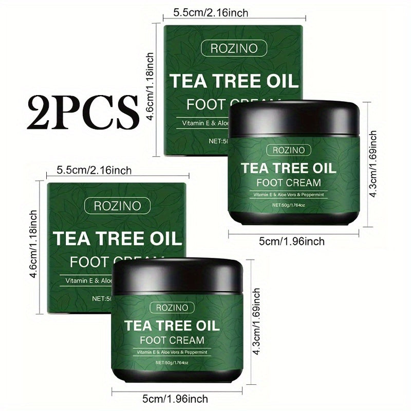 2pcs Tea Tree Oil Foot Cream, Rich in Vitamins E, Aloe Vera & Peppermint,