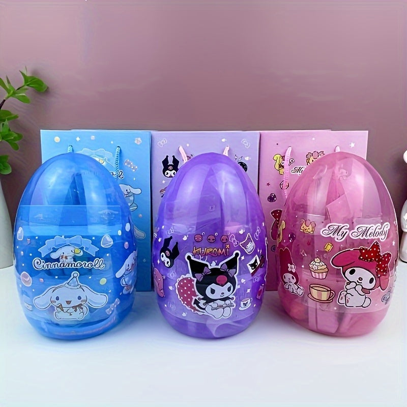 For Hello Kitty Cartoon Egg-Shaped Fine Tool Set, Including 6 Color Watercolor Pens + 6 Colored Pencils + Wallet + Key Chain + 2 Pencils + Ruler + Eraser + Pencil Sharpener + Gift Bag + Birthday Gift and Party Surprise Essent