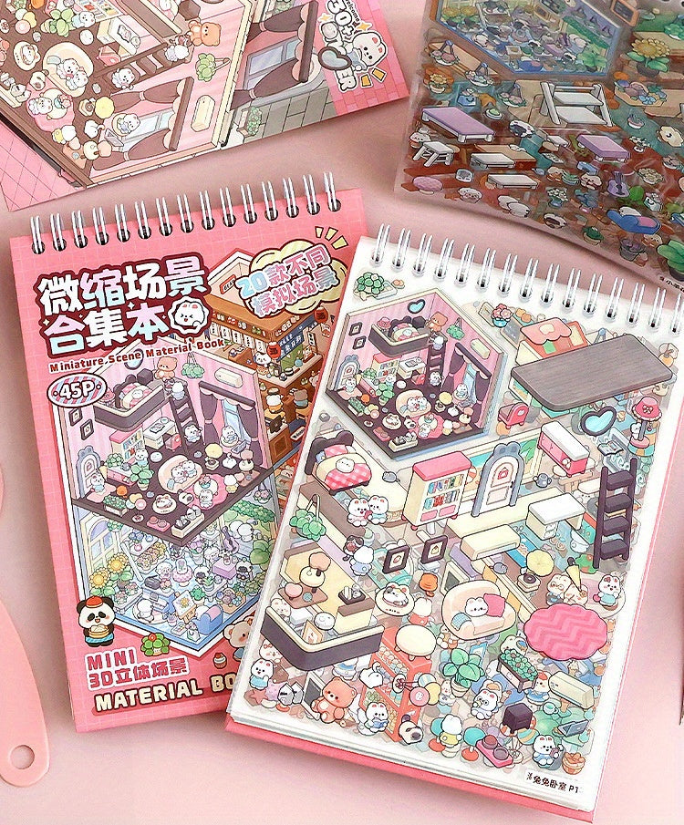 20 Scene Cards + 25 Stickers + 1 Tweezers Miniature Scenery Collection Set, Landscape Sticker 3D Visuals, DIY Sticker Miniature House, DIY Handmade Scrapbook Decals