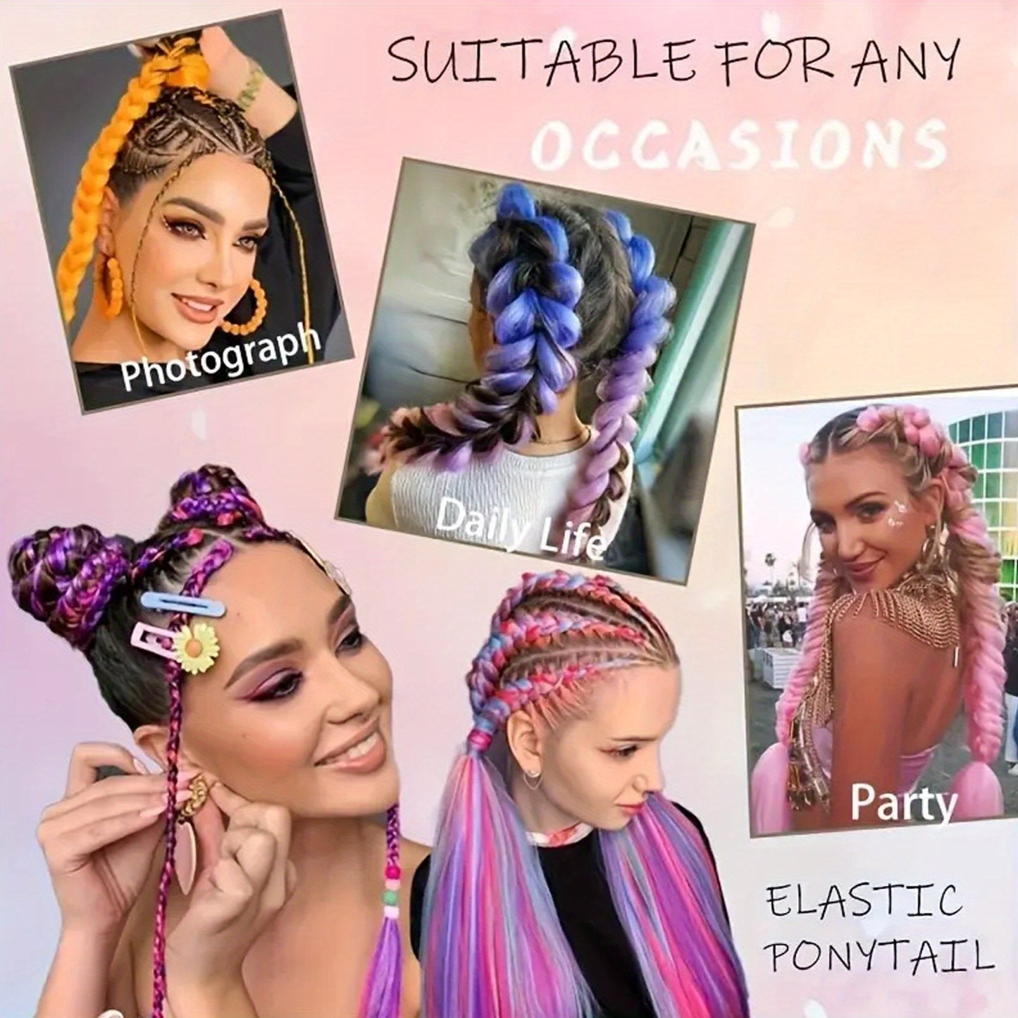 Vibrant Rainbow Gradient Hair Extensions for Women .