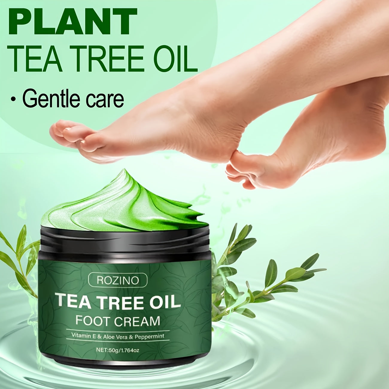 2pcs Tea Tree Oil Foot Cream, Rich in Vitamins E, Aloe Vera & Peppermint,