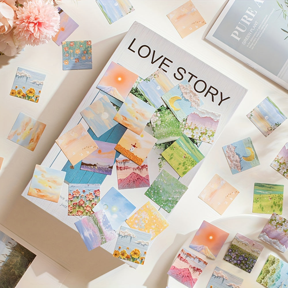 46 Sheets Oil Painting Stickers - Beautiful Scenery Scrapbook Decorative Stickers, Self-Adhesive Square Paper Stickers for DIY Scrapbooking, Bullet Journaling, Junk Journal Crafts, and Photo Album Decor, Diary Decoration | Pa