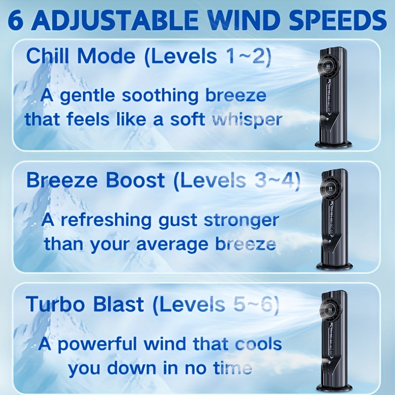 Portable USB Air Conditioner Fan Cooler | 6 Adjustable Speed Settings, LED Display Screen, Powerful Wind, Timer Function, Quiet Operation, Perfect Holiday Gift
