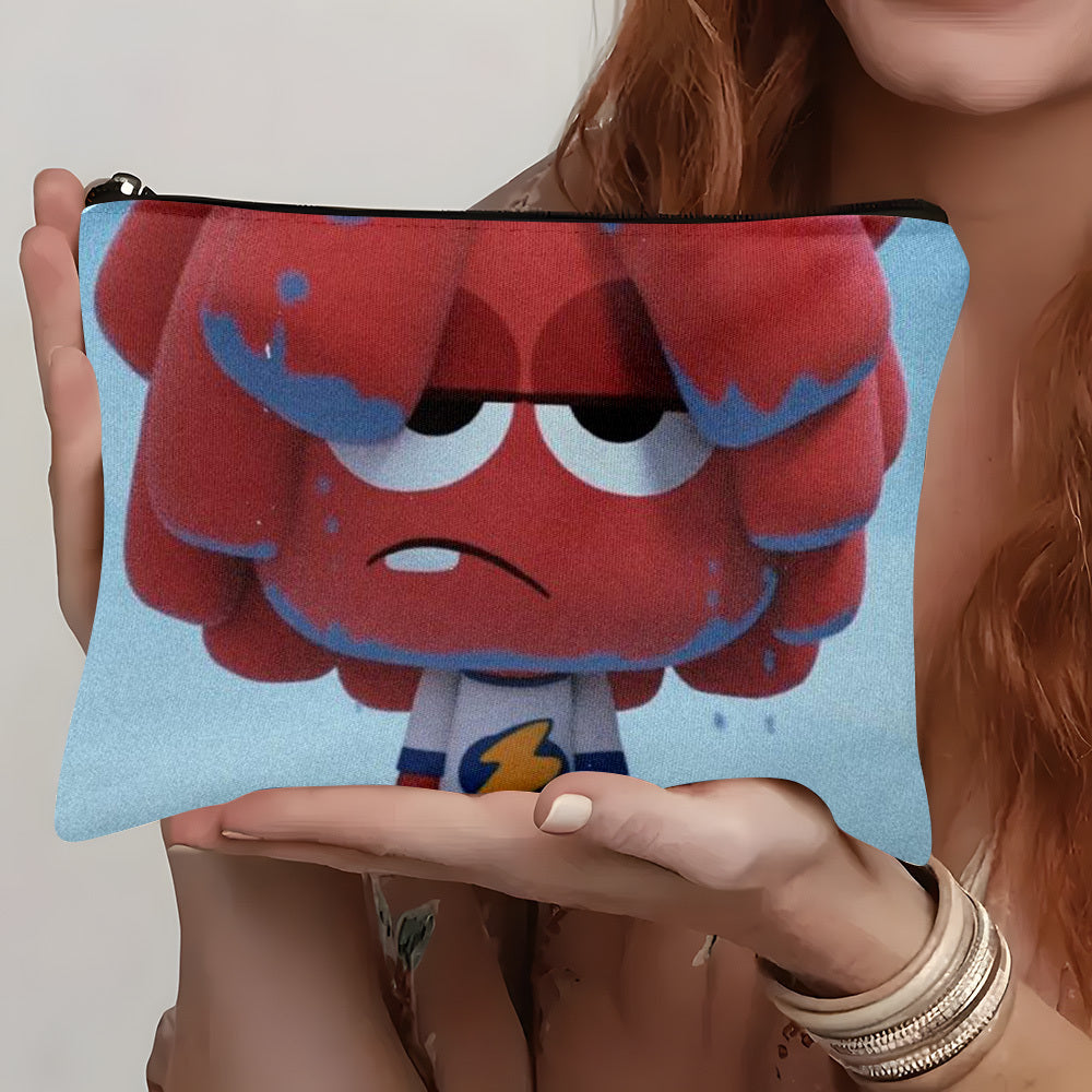1pc Jelly Jamm Multi-functional Storage Bag - Gender-Neutral Zippered Pouch for Chargers, Accessories & Cosmetics, Durable Linen Material, 21.97 x 15.24 cm, Neon Green with Cartoon Character Design, Travel Bag|Playful Design|