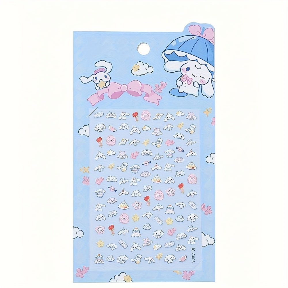 2pcs Sanrio Nail Art Stickers 5D Embossed Kuromi Cinnamoroll & HelloKitty Designs Nail Decals Kawaii Cartoon Self-Adhesive Decals for DIY Manicures Decoration
