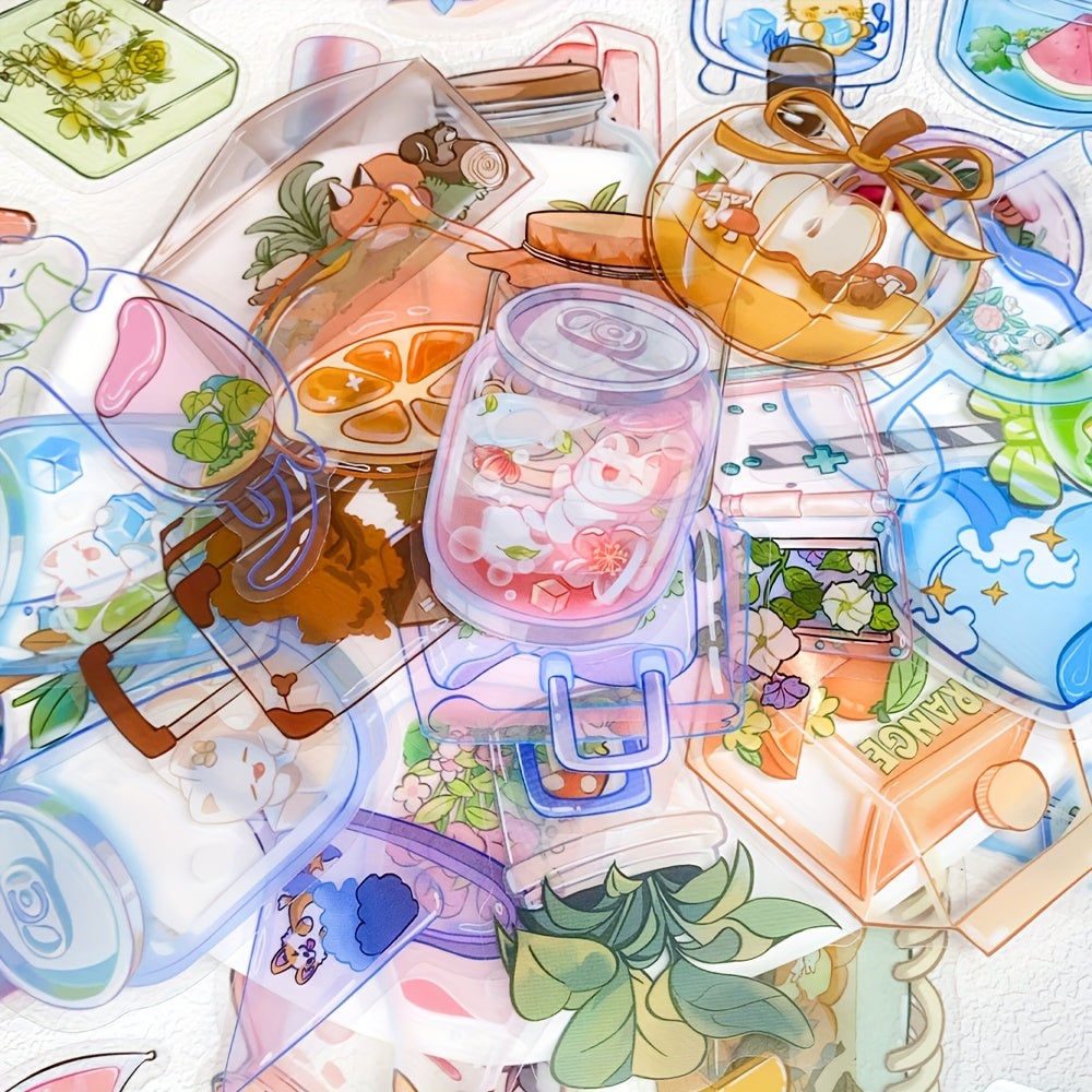 50pcs Transparent Objects Stickers Decals for Laptop Luggage Skateboard Helmet Guitar Cartoon PET Aesthetic Stickers Students Toys Gifts