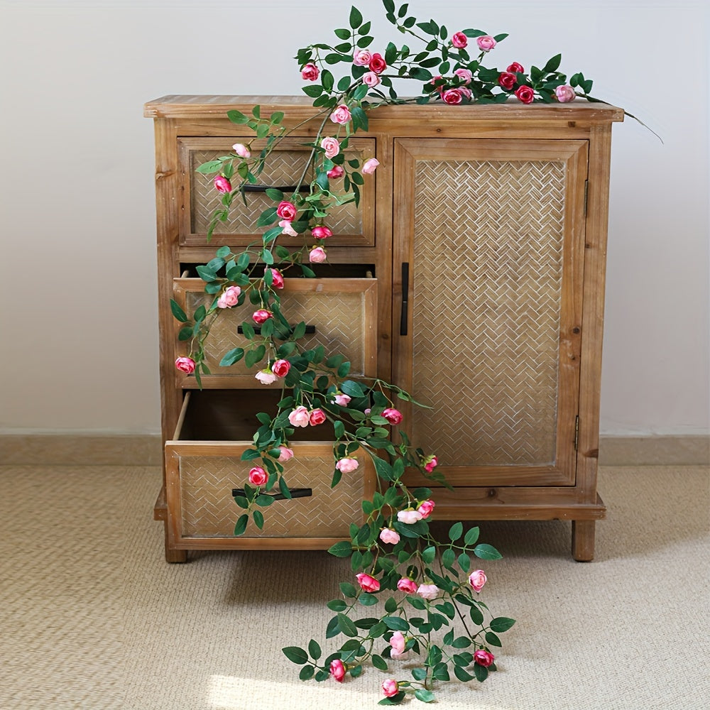 1 Lifelike Rose Vine, Plastic, Simulated, Fake, Indoor Wall Hanging, Wedding Scene Decoration, Outdoor Yard Decoration, with Decorative Flowers, No Electricity Required, No Feathers, for Wedding, General Use