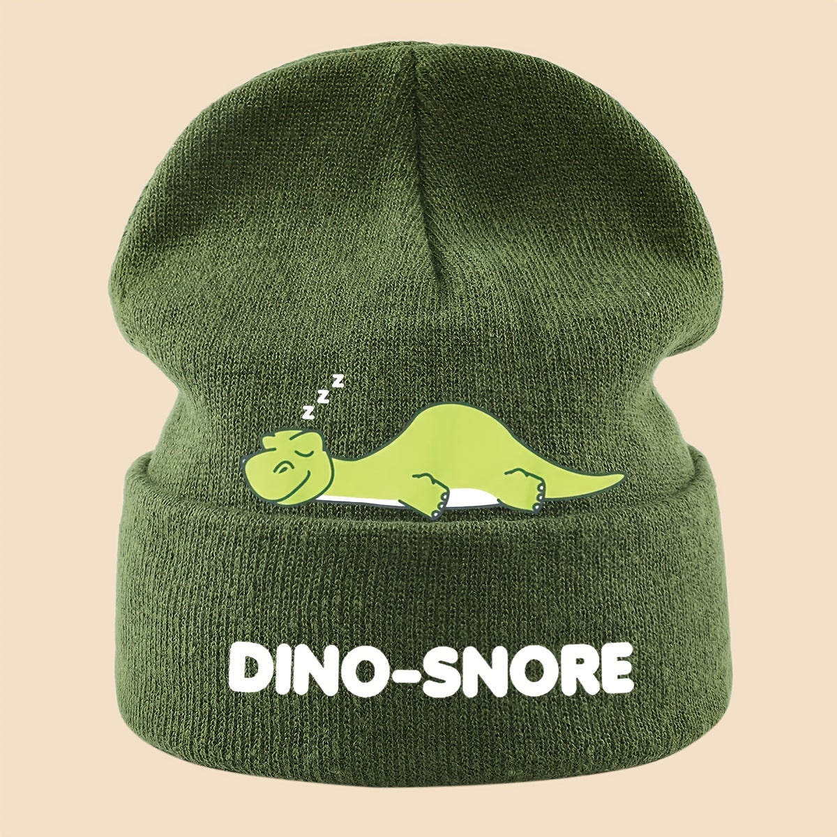 1pc Warm Dinosaur Skull Cap with Sleeping Dino & "DINO-SNORE