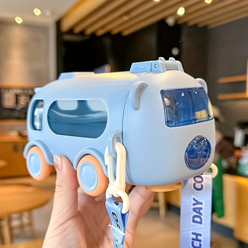 Portable Cute 500ml/17oz Soft Straw Water Cup - 1pc Bus Shaped Water Bottle with Shoulder Strap - For Outdoor Sports, Fitness, Travel