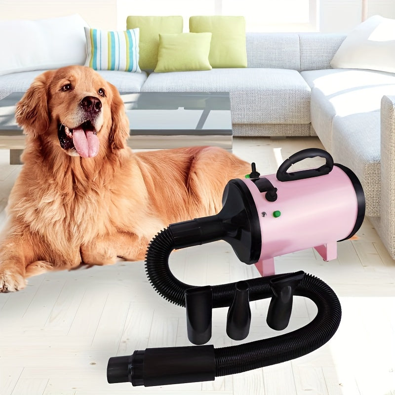 2800W Low Noise Pet Dog Cat Grooming Hair Dryer with 2.5M Hose, 3 Different Nozzles, and Heater