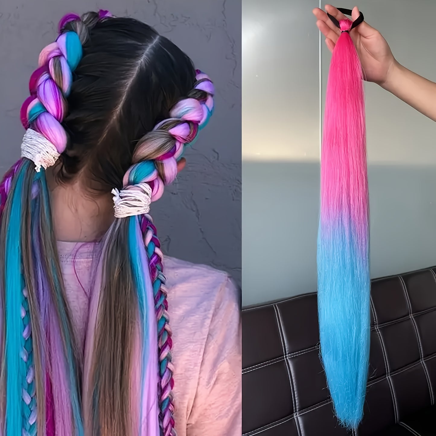 Vibrant Rainbow Gradient Hair Extensions for Women .