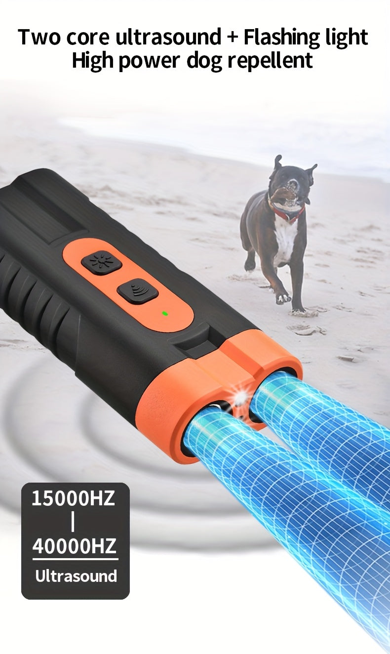 1pc PetSafePro USB Rechargeable Ultrasonic Dog Repellent, Dual-Core High-Power Bark Stopper with LED Flashlight, Portable Anti-Bite Device for Outdoor Use