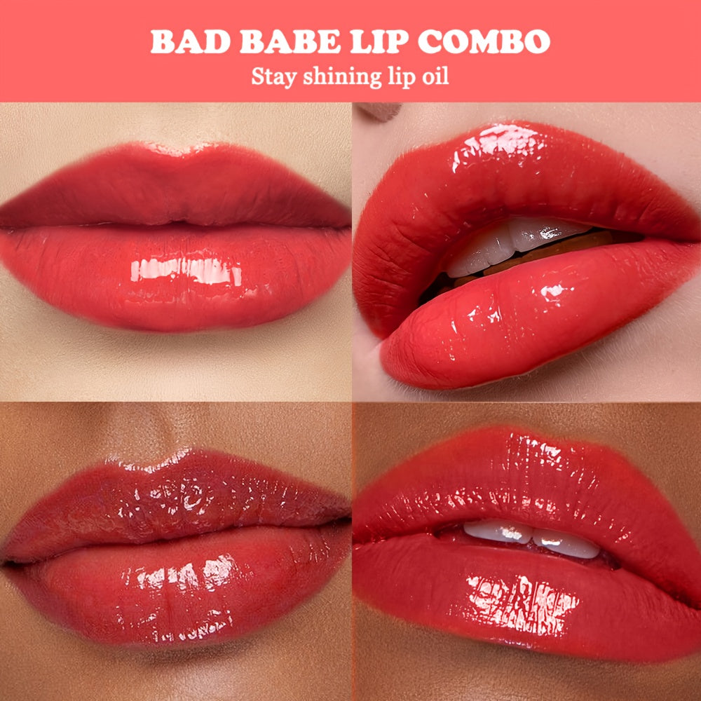 Bad Girl Lip Combo, Includes 2 Lip Oils, Strawberry Flavour, Tinted Lip Oil, Moisturizing And Nourishing, Winter Lip Care,