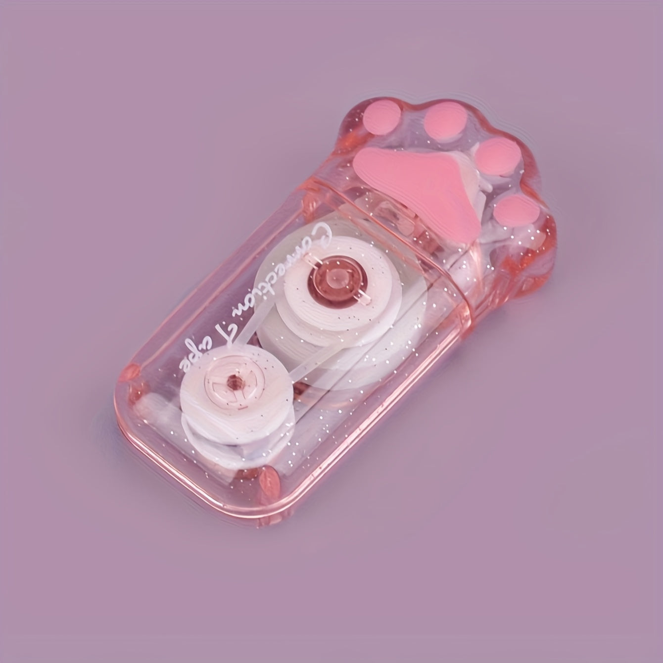 1pc Cat Claw Design Correction Tape, 6m Large Capacity, Transparent with Sequin Embellishments, Creative Mistake Correcting Essential, Ideal Gift for Friends, Plastic Material, No Battery Required