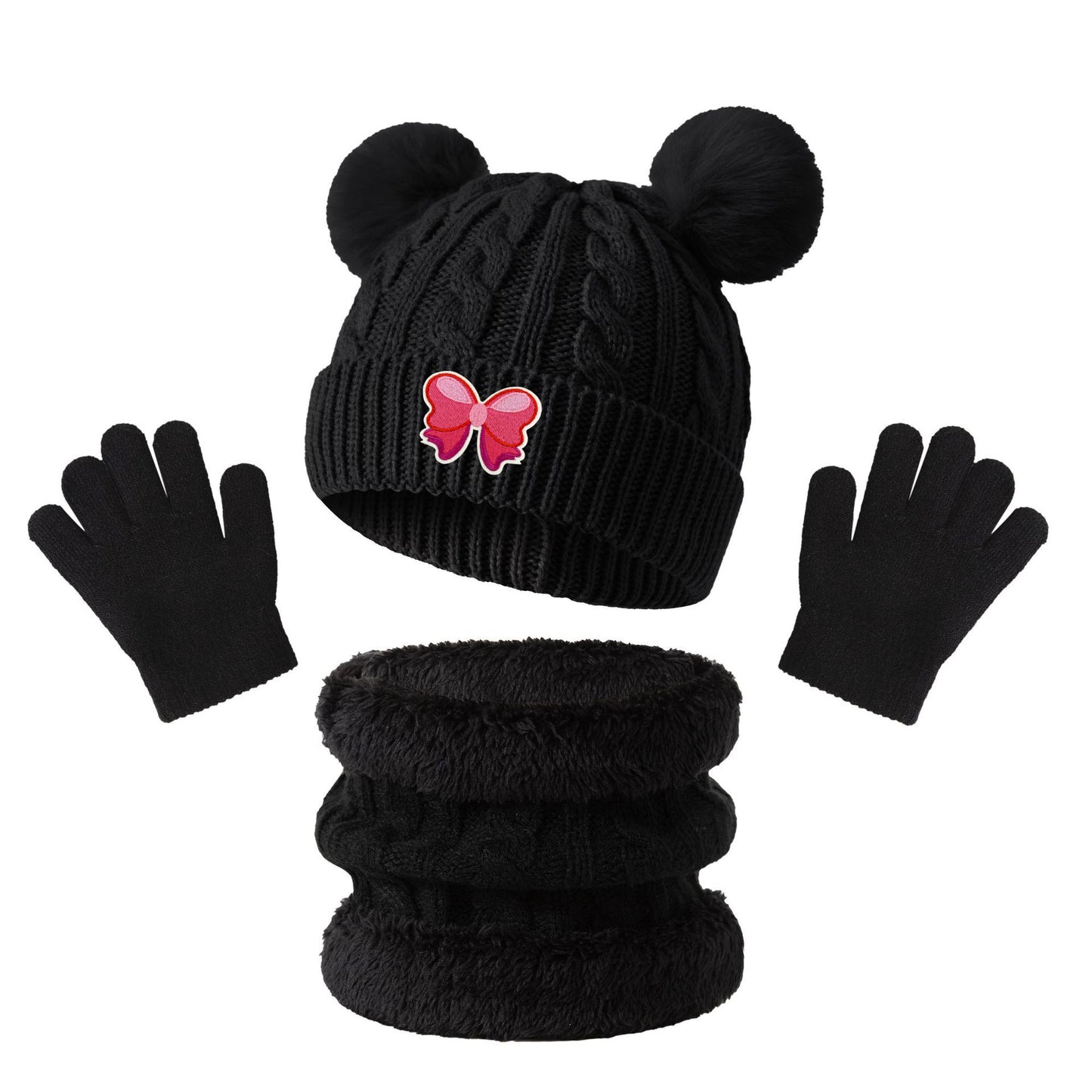 3pcs Kids Winter Set -Lined Hat, Scarf & Gloves
