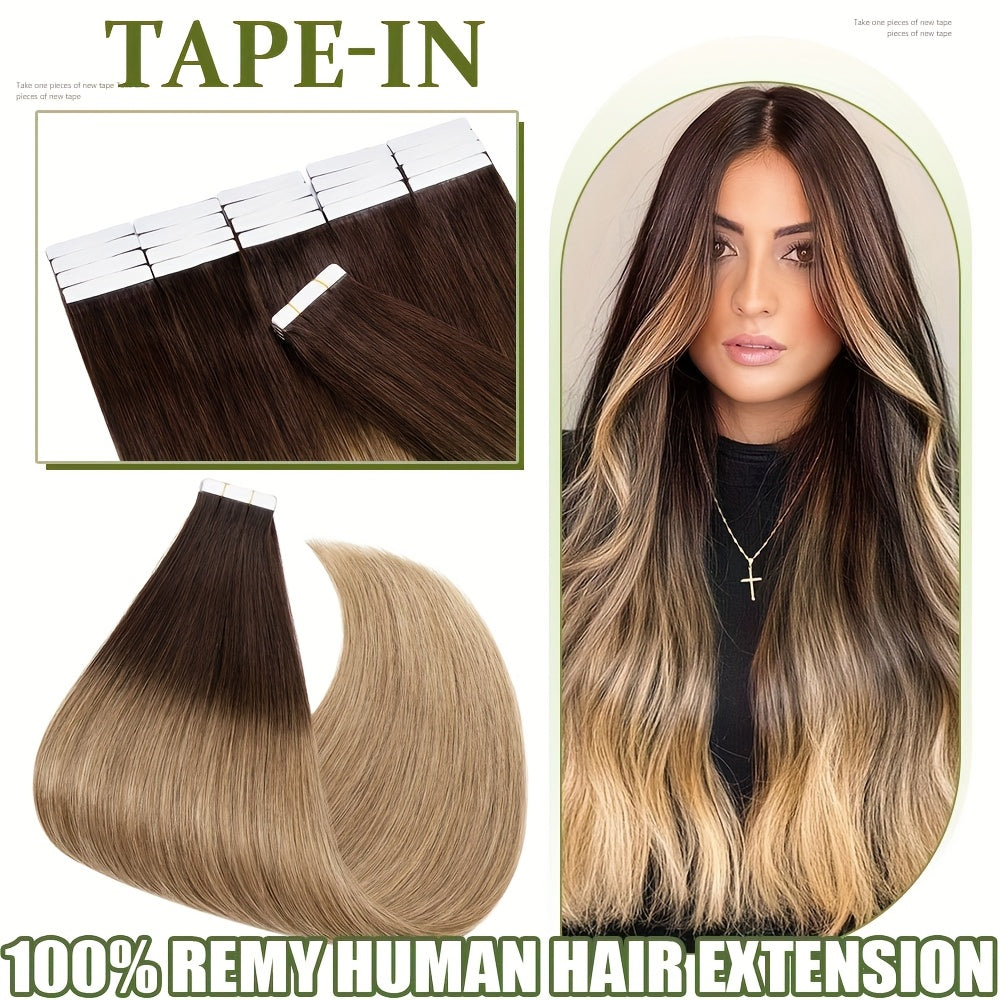 20pcs (50g Each) Brazilian Virgin Hair Extensions - 100% Remy Human Hair, Natural Brown/Blonde/Red/Black/, Straight Hair Extensions with Seamless Beige Weft, Long 35.56-60.96 cm Lengths for Women.