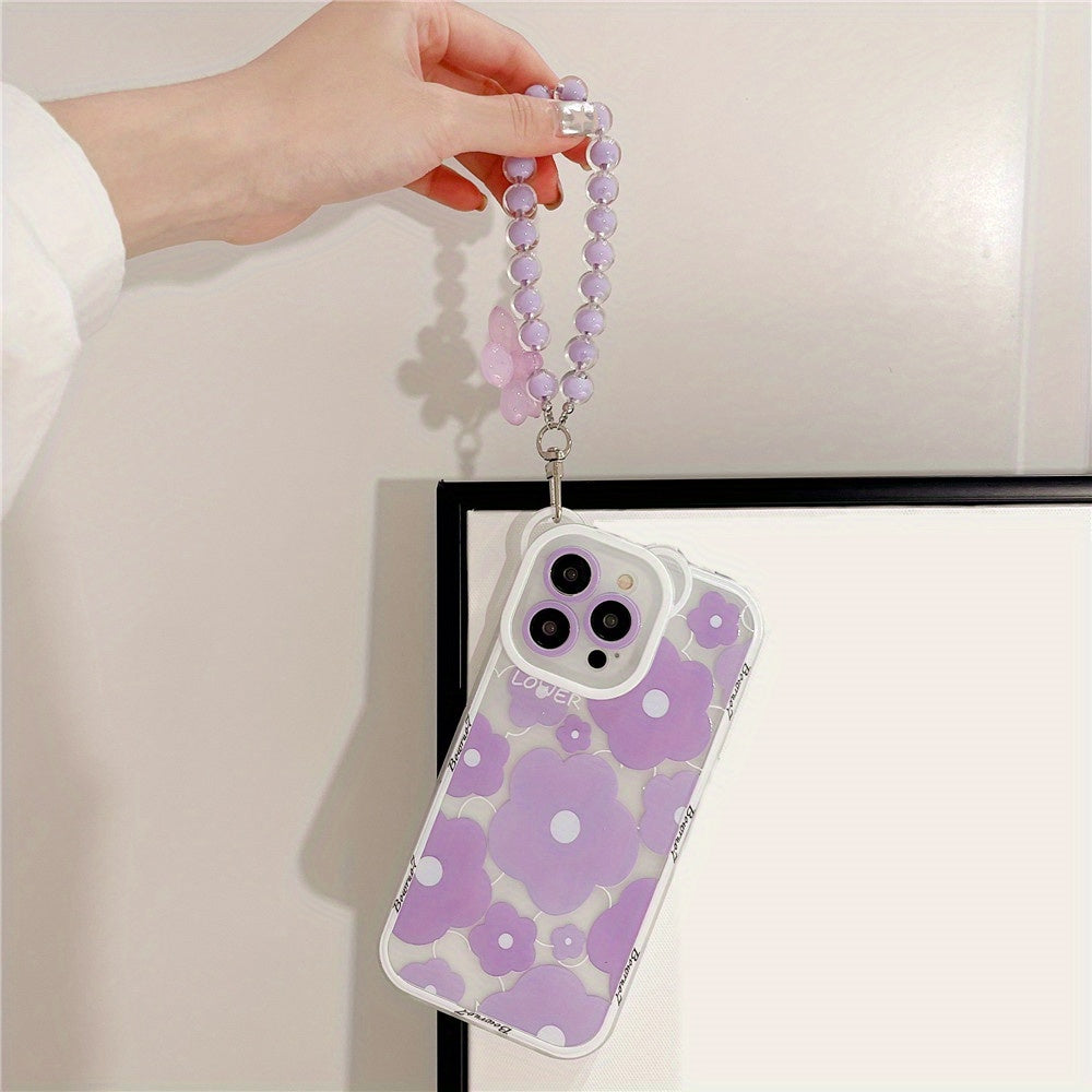 Cute Luxury Cute Luxury Transparent Phone Case Soft Egg Flower Cover with Flower Chain Lanyard | for iPhone 11 14 Pro Max 12 Pro 13 11 Pro Max 7 8 Plus Clear Purple Bear Ear