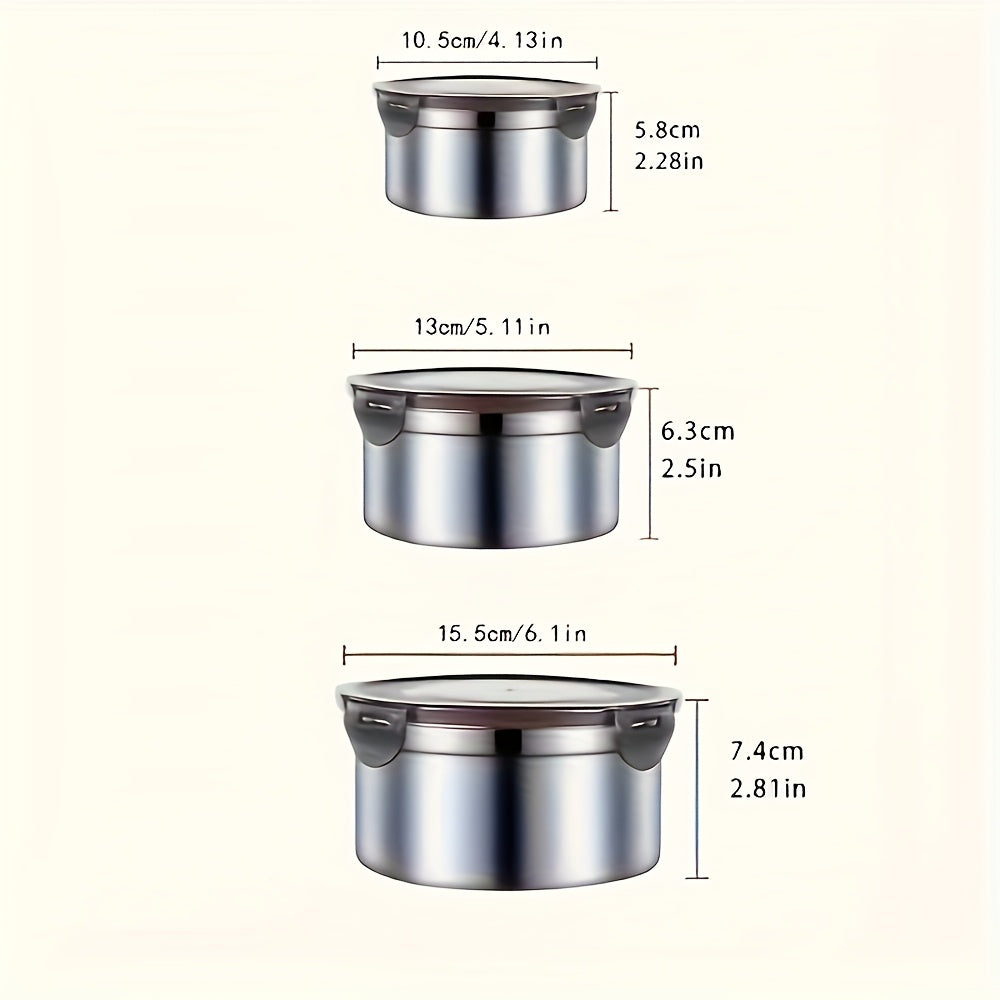 3pcs Fresh Food Storage Box Set, Leak-Proof, Reusable Stainless Steel Containers with Lids That Can Be Used As Airtight Bowls, Fresh Food Storage Boxes, And Lunch Boxes.