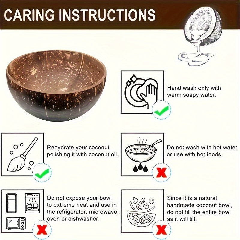 4 Natural Coconut Shell Bowls with 4 Coconut Wood Spoons – High-Quality, Washable Wooden Bowls for Yogurt, Salad, Ice Cream, and More – Deep Brown, Perfect for Cooking & Dining, Kitchen Tableware|Coconut Shell Aesthetic|N
