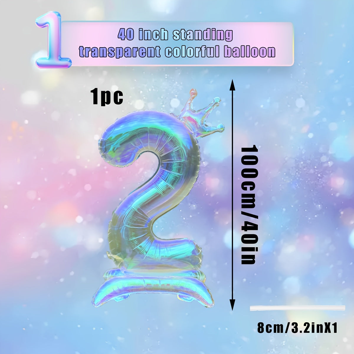 A Large 40-Inch New Transparent Rainbow Crown-Shaped Balloon with a Base, Suitable for Birthday Party Decorations, Spring Party Decorations, Ocean-Themed Parties, Anniversaries, Valentine'S Day Room And Outdoor Decorations, C