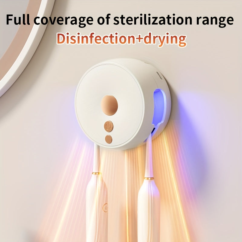 UV Sanitizing Toothbrush Holder, Wall-Mounted, 400mAh Battery, Dual-Slot, USB Charging, Compact & Portable for Travel and Home Use, ABS Material, USB Connectivity