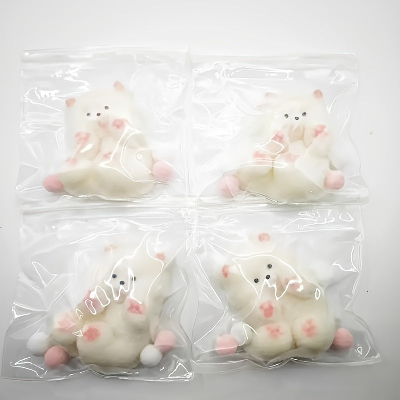 1pc Cuddly Soft Plush Puppy Toy - Slow Rebound, Stress Relief Squeeze Companion, Rubber Material, White with Pink Accents