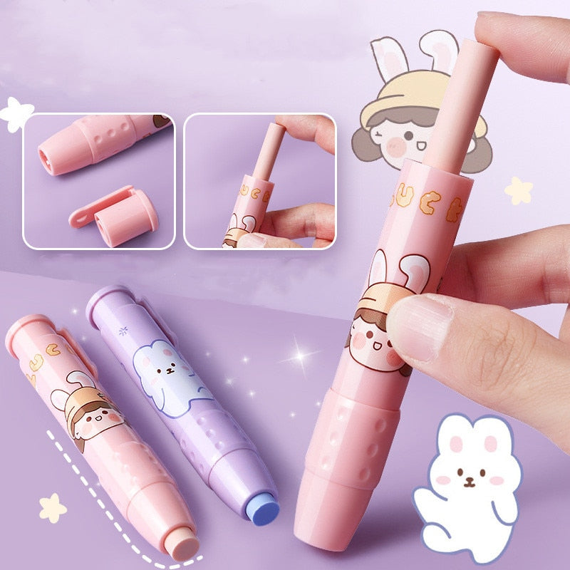 4pcs No Crumbs Retractable Pushable Eraser: Creative Design for Students & Office Use