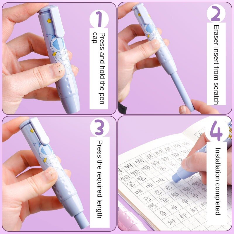 4pcs No Crumbs Retractable Pushable Eraser: Creative Design for Students & Office Use