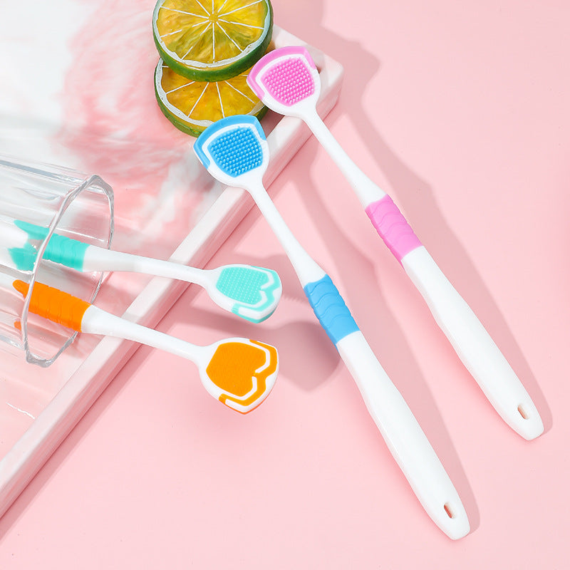 Plastic Tongue Scraper Brush with Silicone Head - Bad Breath Control, Oral Hygiene Cleaner, Color Random (Plastic), Dental Care Tool for Fresh Breat