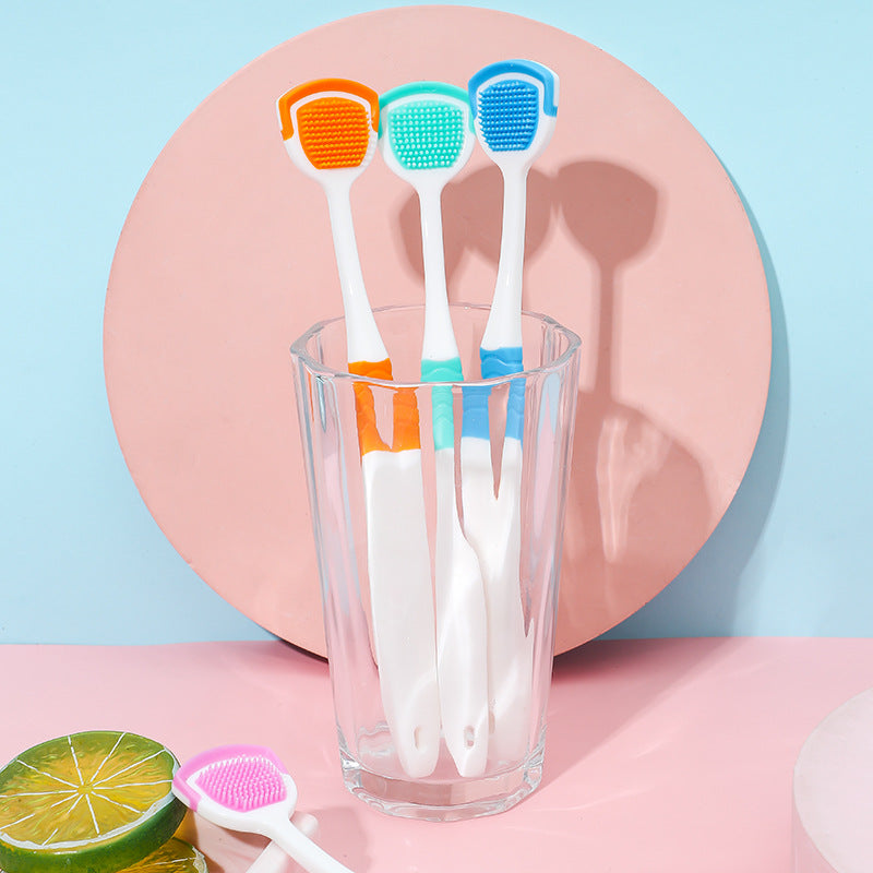 Plastic Tongue Scraper Brush with Silicone Head - Bad Breath Control, Oral Hygiene Cleaner, Color Random (Plastic), Dental Care Tool for Fresh Breat