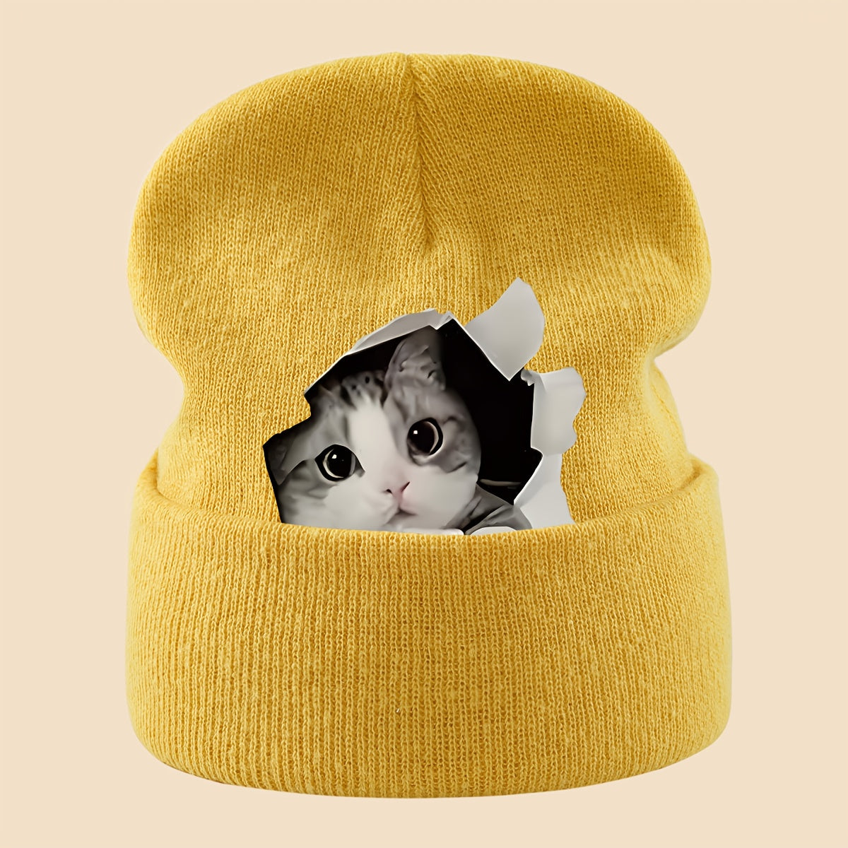 1pc Cozy Cat Peeking Through Hole Beanie l Wear
