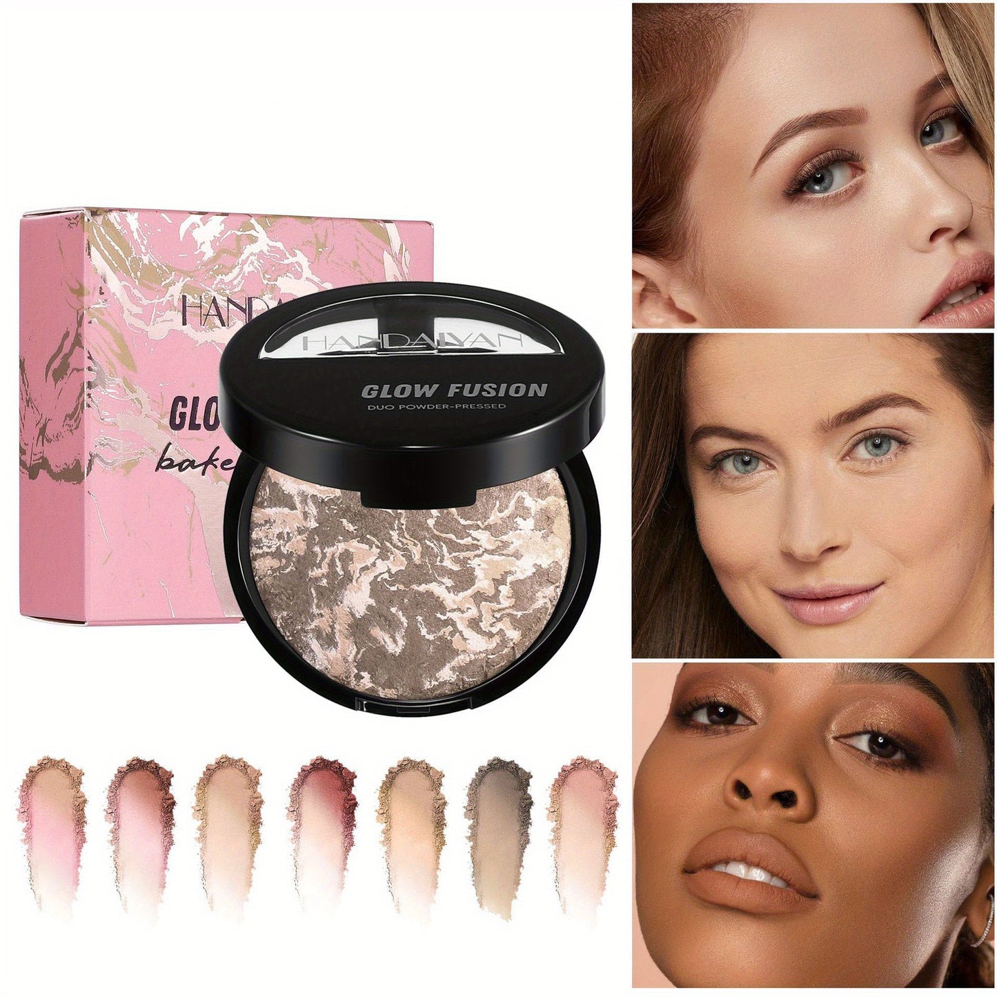 Marble Baked Powder Contour Palette - Nose Shadow, Blush, Highlighter, Long-Lasting Lightweight Foundation, Perfect for All Skin Types, Natural Finish, All-in-One Makeup Kit,