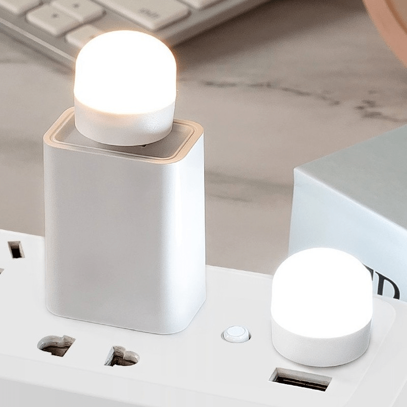 10pcs Mini USB LED Night Light - Warm White Eye Protection Reading Lamp - USB Powered, Portable Downlight for Bedroom, Polished Finish, Button On/Off, Prong Bulb Base, Household Use