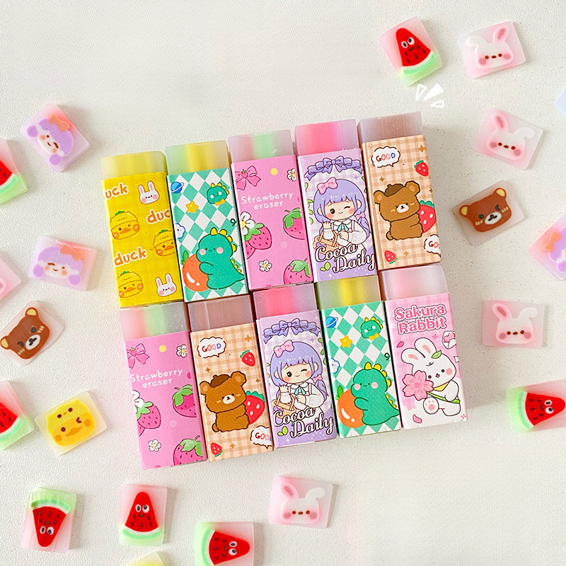 10PCS Cartoon Centered Erasers - TPRTPR Rubber, Oval Shape, No Shedding, Random Designs - Office Supplies