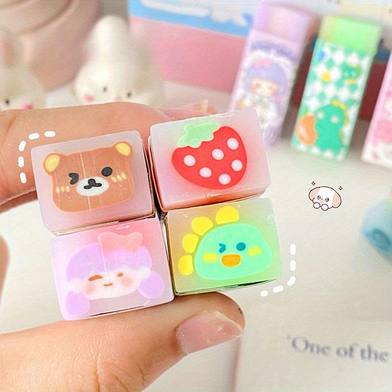 10PCS Cartoon Centered Erasers - TPRTPR Rubber, Oval Shape, No Shedding, Random Designs - Office Supplies