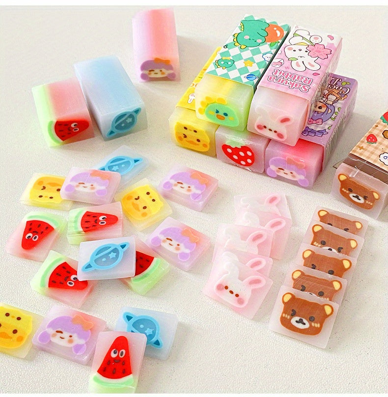 10PCS Cartoon Centered Erasers - TPRTPR Rubber, Oval Shape, No Shedding, Random Designs - Office Supplies
