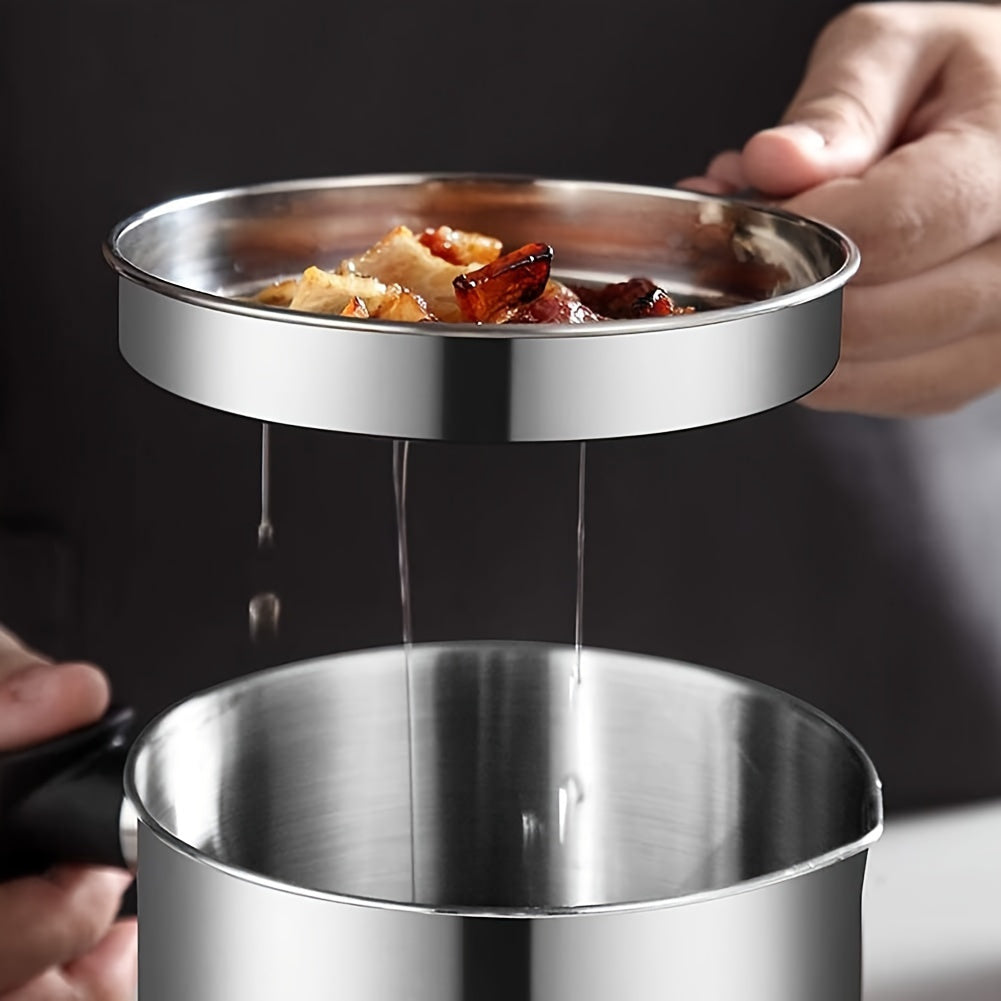 1pc Stainless Steel Kitchen Storage Container with Strainer, 1.8L/60oz - Easy-Grip Handle for Cooking Oil & Grease Separation - Ideal for Home, Hotels, Restaurants