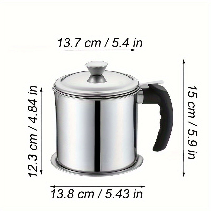1pc Stainless Steel Kitchen Storage Container with Strainer, 1.8L/60oz - Easy-Grip Handle for Cooking Oil & Grease Separation - Ideal for Home, Hotels, Restaurants