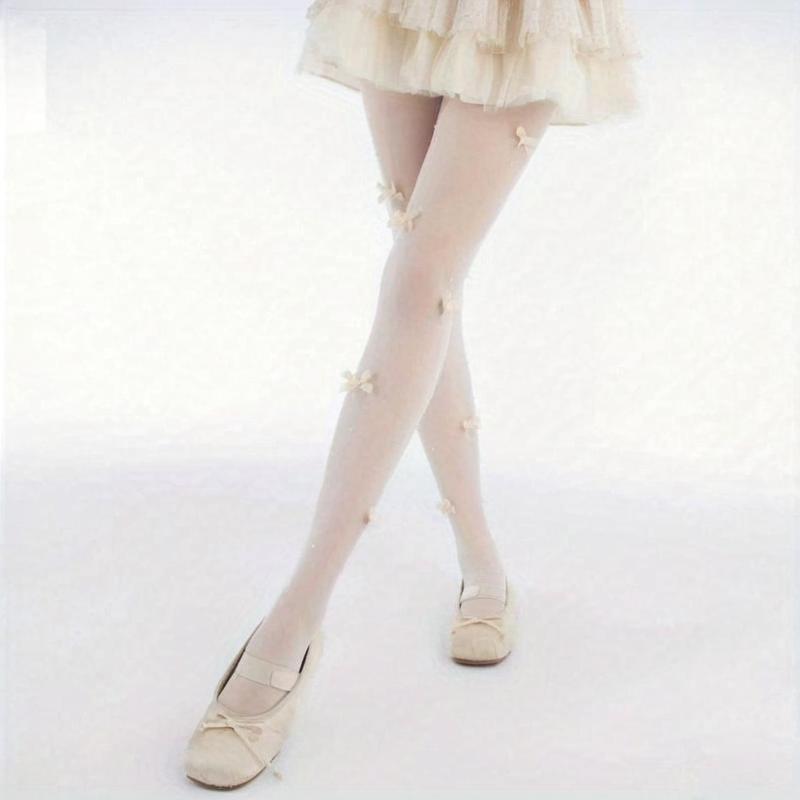 1 Pair Women'S Pink Bow- Leggings - Stretch Polyester Blend, Hand Washable