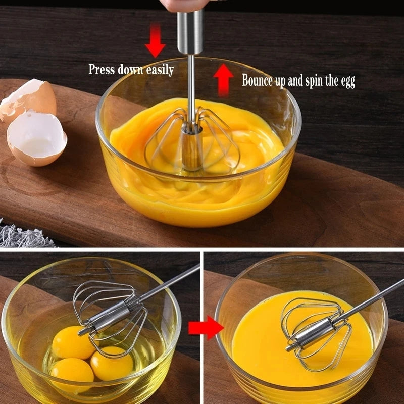 1pc Portable Stainless Steel Semi-Automatic Whisk - Easy Mix for Eggs & Cream, Ideal for Home Baking, Camping & Picnics, Durable Kitchen Tool with Colorful Handles, Baking Tool|Semitransparent Whisk|Durable Construction