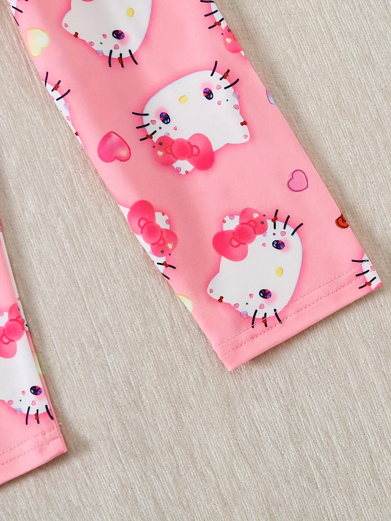 Sanrio for hello kitty Girls' Pajama Set - Cute Cartoon Print Long Sleeve Top & Full Print Slim Fit Pants, Soft Stretchy Fabric, Round Neck, Spring/Fall Gift for Kids, for Hello Kitty Pajamas, Kids Sleepwear, Playful Kids Att