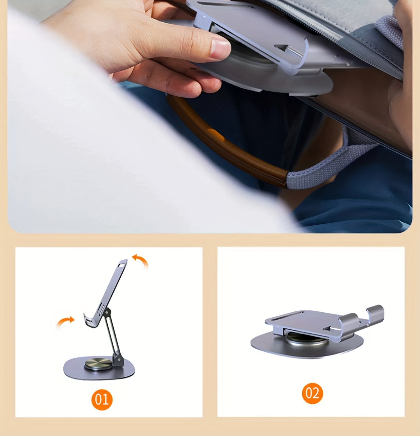360° Rotating Metal Phone and Tablet Stand | Foldable Desktop Holder with Suction Cup Base | Adjustable Height & 180° Tilt | Multi-Angle Viewing Angle | Sleek Metallic Finish | Ideal for Office Use, Portable Device Stand |