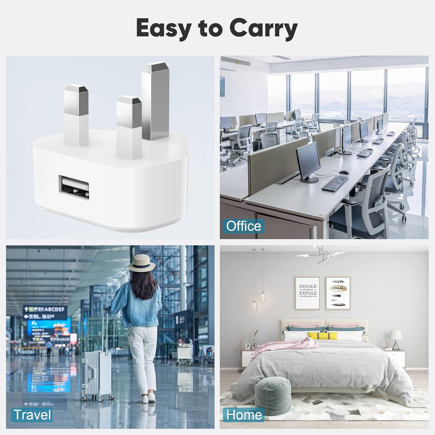 3-Pack USB Wall Charger Adapter UK Plug