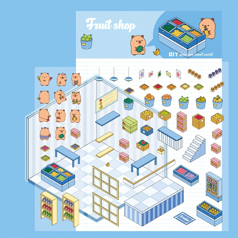4pcs Set of Dolphin Diary Series Scenery Stickers, PET Three-Dimensional Scenery Stickers, Capybara Scene Stickers, Miniature Scene Stickers, DIY Superimposed 3D Cabin Stickers, 3D Three-Dimensional Stickers, DIY Decompressio