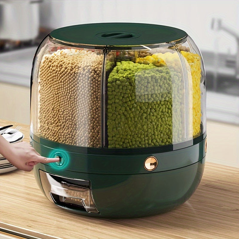 Large Capacity Rotating Waterproof Plastic Storage Container with Flip Top Lid, Multipurpose Grain Dispenser for Kitchen Organization and Storage of Cereal, Nuts, Flour, and Rice