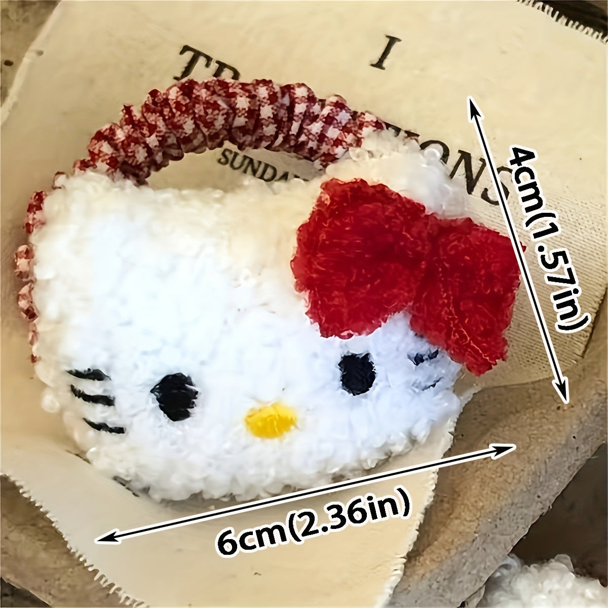 Sanrio Hello Kitty Flannellette Hair Rope, Cute Cartoon Animal Double Ponytail Holder, Retro Plaid Hair Loop for Girls, Color Matching Design, Single Piece